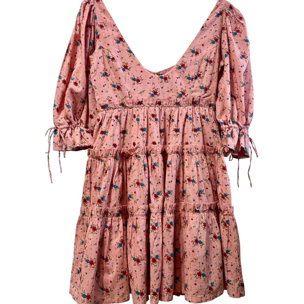 NWT Eddy Julia Puff Sleeve Pink Mini Babydoll Dress Floral Coquette Girl XS $318 - Picture 3 of 9